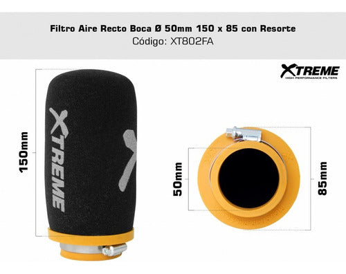 AB Filtro Aire Moto Xtreme Recto C/res D.50mm Alto 150mm 1