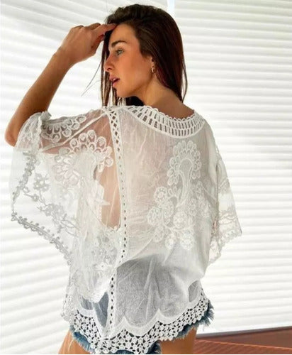 Wide Boho Embroidered Tulle Blouse Imported Felisa 2