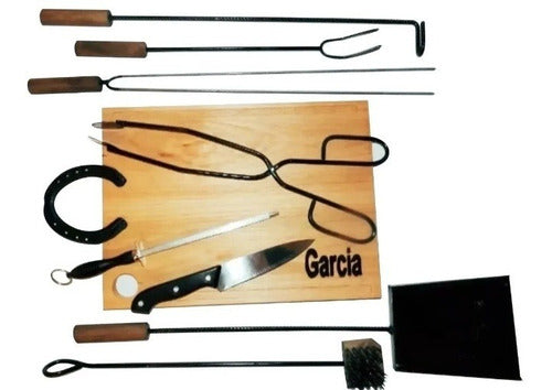 Kit Asado Chulengo Parrilla Tabla Madera Grabado Gratis 0