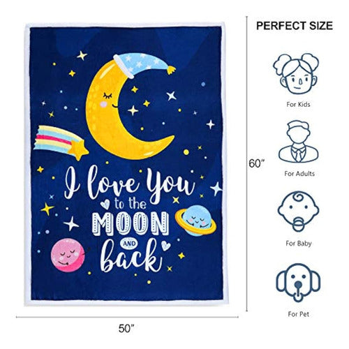 Famitile Sherpa Fleece Blanket for Kids - Moon Design 2