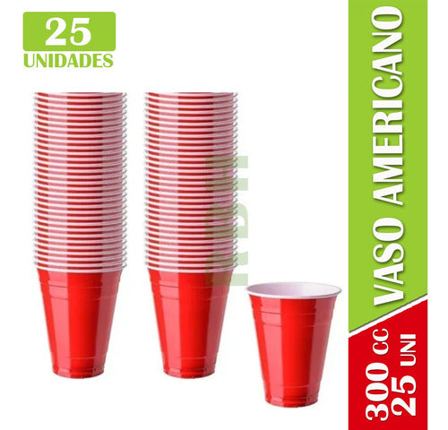 Disposable Red Blue Plastic American Cup 300cc x25 Units 2