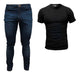 Footprints Clothes Combo Men's Stretch Denim Blue and Cotton Plain T-Shirt 0