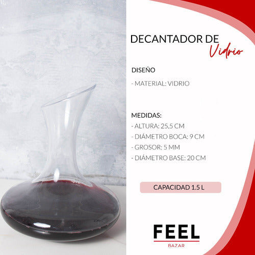 Decantador Vino 1500 Ml Aireador Oxigenador Decanter Vidrio 1