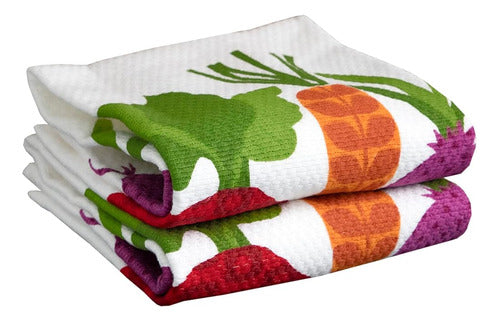 T-fal Textiles 62445 2-Pack Veggie Print Dual Sided Woven Weave Cotton Kitchen Dish Towel 0