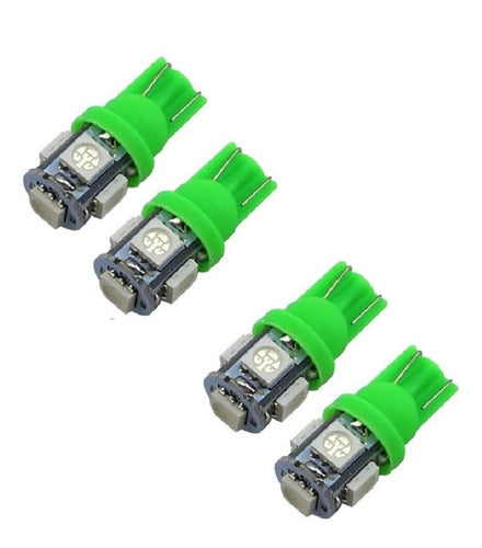 Pack De 4 Lámparas T10  Con 5 Led Smd 5050 Verde 0