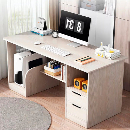 Generic Circuit PC Desk with 2 Drawers and 3 Shelves - 100x37 cm Cream 1