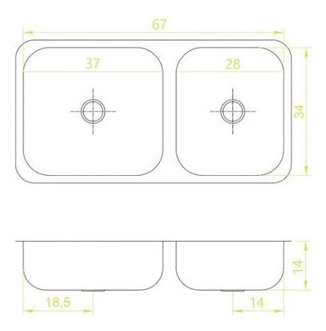 Dhinox Double Kitchen Sink Stainless Steel 67x34x14 Cm 1