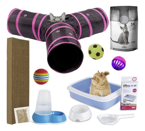 Ahorro Pet Cat Kit with Litter Box, Scratcher, Water Dispenser, and Toys 0