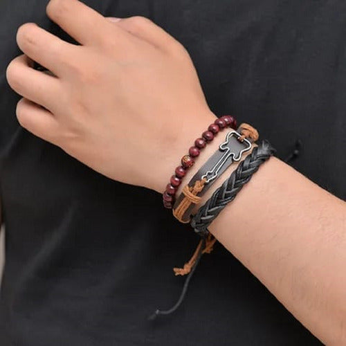 Burdah Braided Leather Bracelet Set with Guitar Beads 3 in 1 1