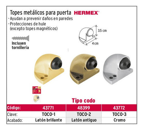 Topes Tipo Codo Puerta Acabado Laton Antiguo Hermex Toco-2 6