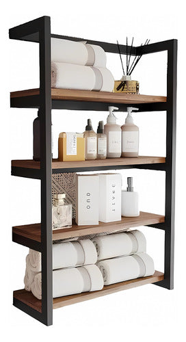 La Fragua Pilar Bathroom Towel Rack with 4 Shelves - Premium Steel and Wood 0