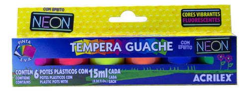 Acrilex Tempera Escolar Guache - Colores Neon X 6u En Set 0