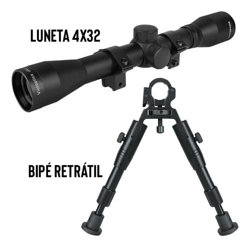 Luneta Vector Optics 4x 32mm Trilho 11mm + Bipé Rifle 1