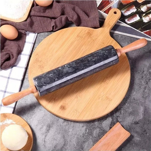 Marble Rotating Rolling Pin with Wooden Handles and Base 4