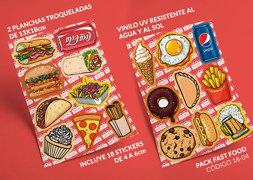 Pack Stickers Fast Food Postres Pizza Burguer Calcos Apum 1