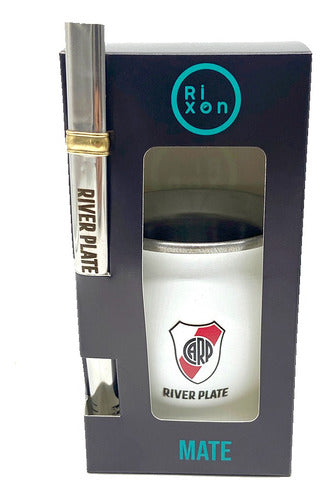 White Mate With Color Engraving River Plate - Mate Blanco Con Grabado A Color River Plate