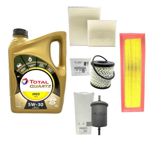 Peugeot Kit 4 Filtros + Aceite 5w30 Total Ineo Peugeot 208 1.6 N Vti 0