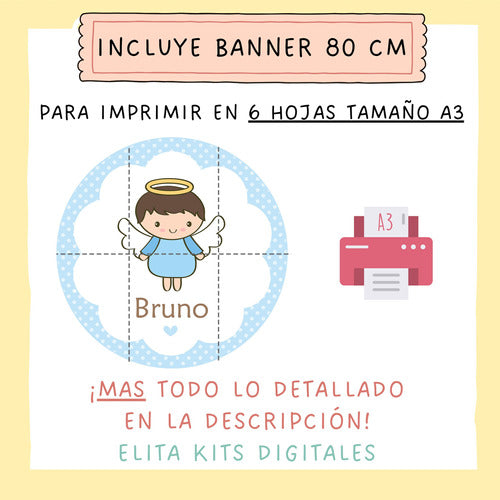 Elita Kits Digitales Kit Imprimible Angelitos Nene + Banner Fondo Mesa Dulce 2