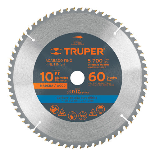 Sierra Circular Para Madera, De 10'', 60 Dientes, Truper 0