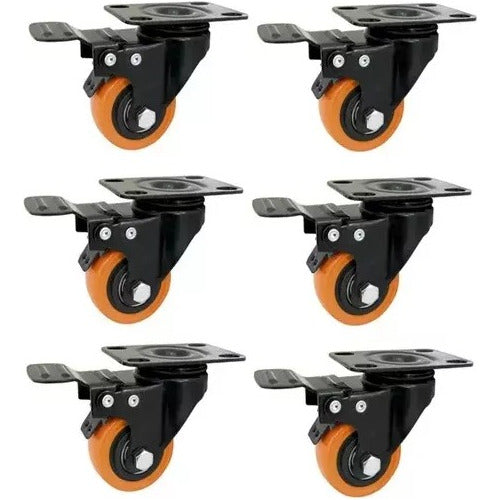 TR 6 Swivel Polyurethane Wheels with Brake 50mm Capacity 180kg 0