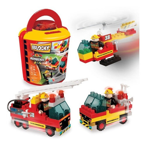 Blocky Firefighters Building Blocks Set with 100 Pieces in Bucket 2