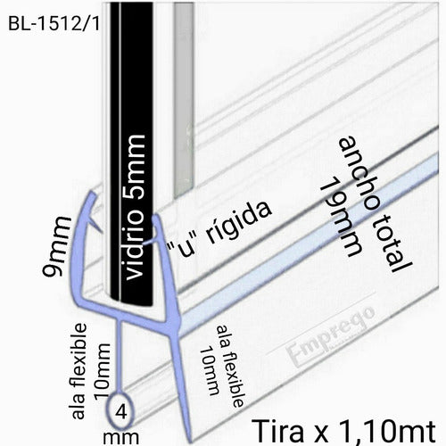 Sealing Strip for Shower Screen and Blindex Glass 5mm - 1.10 Meters 1