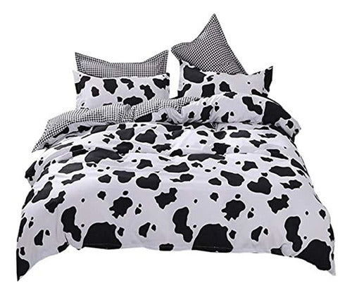 Mengersi Cow Print Duvet Cover Set with Fitted Sheet 0