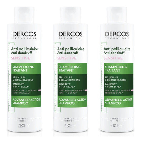 Pack X3 Vichy Dercos Shampoo Anticaspa Sensible 200 Ml 1