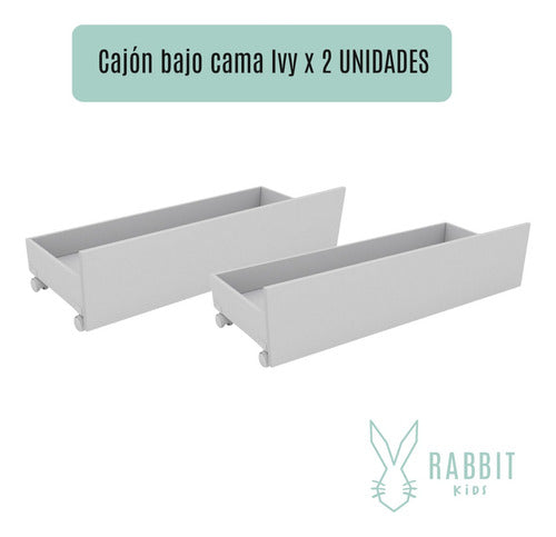 Rabbit Kids Set X2 Under Bed Drawers 1 Plaza With Wheels MDF Lacquered Ivy 1