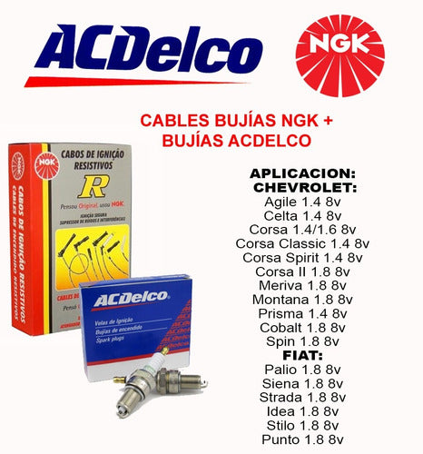 NGK Spark Plug Wires and ACDelco Spark Plugs for Chevrolet Spirit 1.4 8v 1