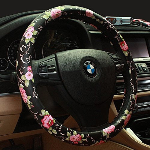 Binsheo PU Leather Car Steering Wheel Cover, for Women Girls Ladies 1