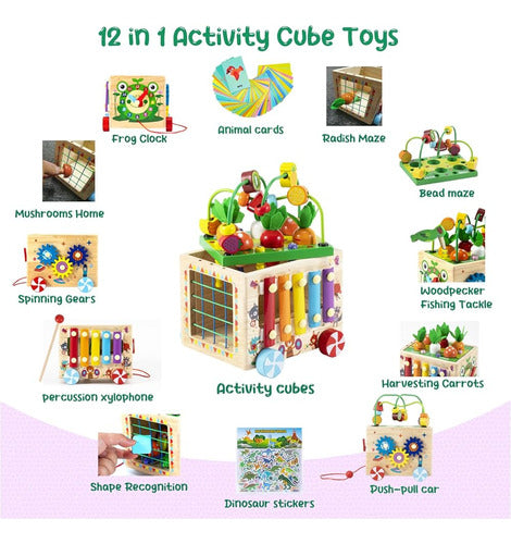 CyAJM Wooden Activity Cube, Montessori Toy for 1 2 Year Olds 1