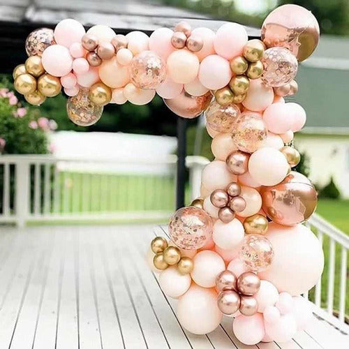 Deco Estrella Arco Orgánico De Globos Rosa Cromado Cumpleaños Decoración 0