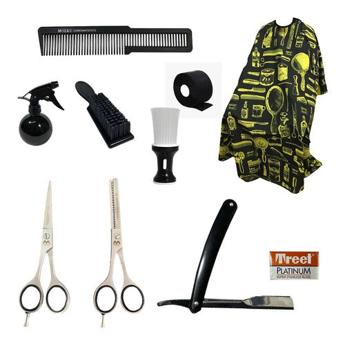 Premium Left-Handed Barber Shop Combo: Scissors, Razor, Combs 0