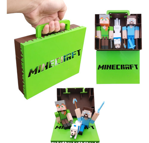 Muñeco De Minecraft Steve Alex Lobo 15cm Maletín 13 Piezas 0