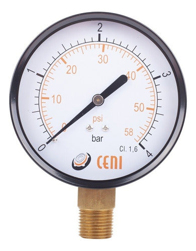 Ceni Manometer 100mm 1/2” Bottom Connection 4 Bar Air Water Gas 0