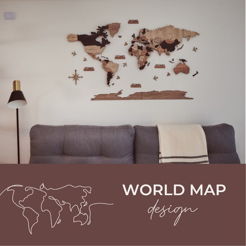 Wooden World Map Design Premium 3D - Handcrafted with Precision 2