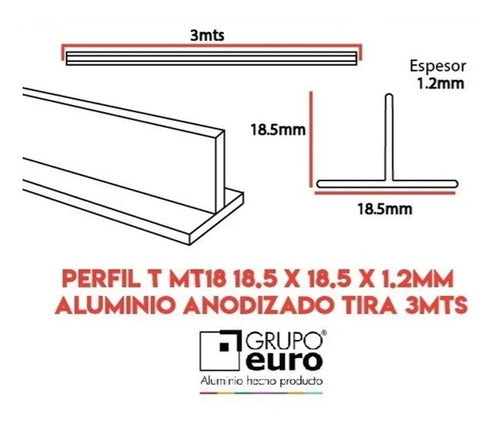 Grupo Euro Aluminum T Profile 18.5mm - MDT 2