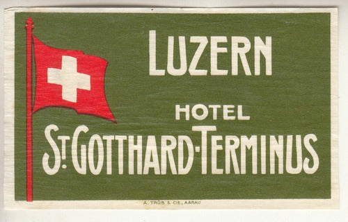 Antiguo Luggage De Hotel St Gotthard Terminus Lucerna Suiza 0