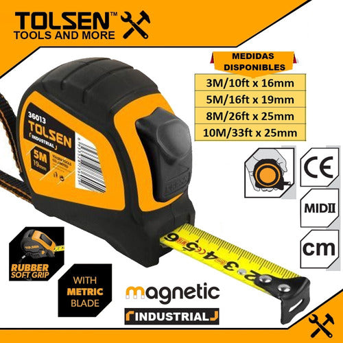 Tolsen Industrial Tape Measure Automatic Lock 5m 36014 1