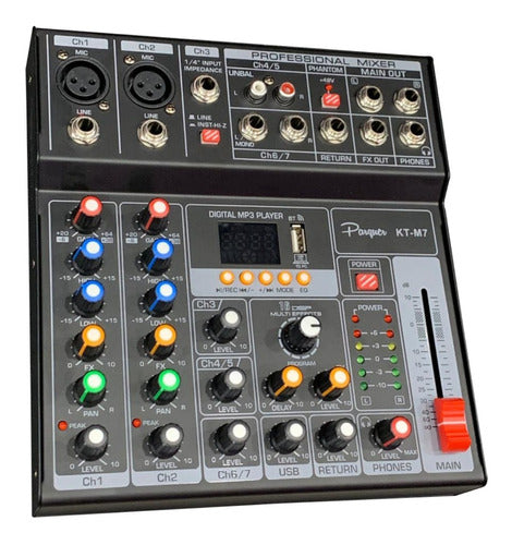 Parquer KTM7 7 Channel USB Mixer with Recording Interface and Effects 0