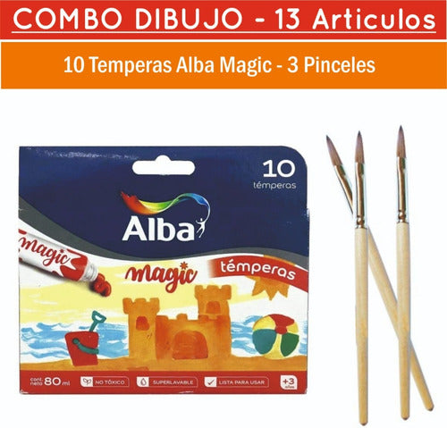 Alba Kit Dibujo 13 Articulos Temperas Arte Set Escolar 1