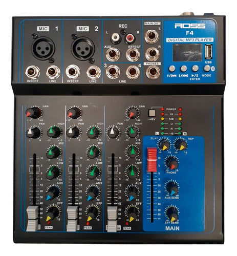 Ross Mixer F-4 5 Channels Bluetooth USB Phantom Power EQ 0