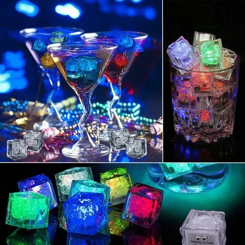 LED Ice Cubes x12 Bright Glowing Party Lights RGB Sensor Drinks Bar 7