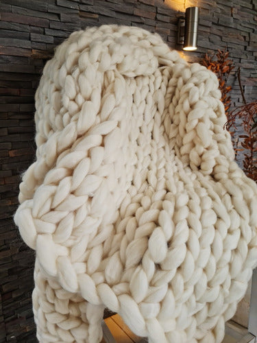 Handmade Nordic Style XXL Bed Runner Blanket in Natural Wool 1.80x0.60 8