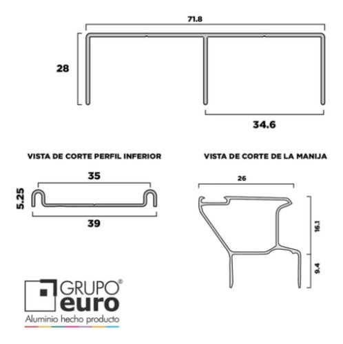 Kit Frente De Placard Aluminio Grupo Euro 2m 2 Puertas Smart 2