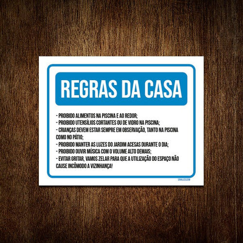 Kit 3 Placa Sinalização - Regras Da Casa Azul Piscina 1