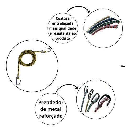 Cordas Elástico Kit 8 Peças 300cm Ajustável Flexível Amarrar 4