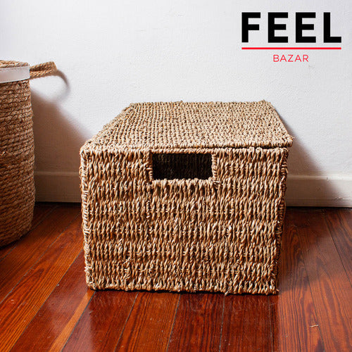 Feel Bazar Cajon Canasto Cesto Mimbre N5 Organizador Con Tapa Y Manija 5