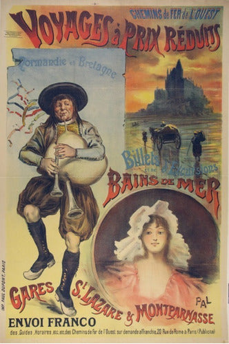 Viajes Económicos Francia - Afiche 1895 - Lámina 45x30 Cm. 0